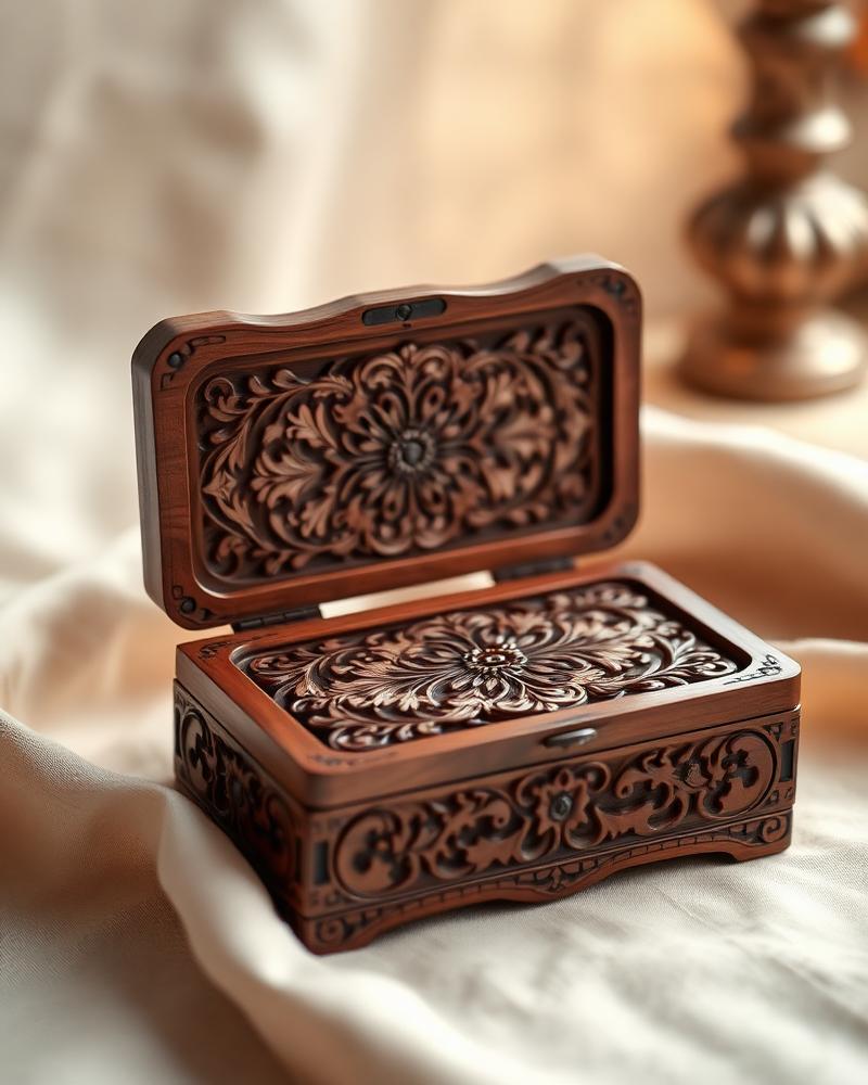 Hand-Carved Walnut Jewelry Box